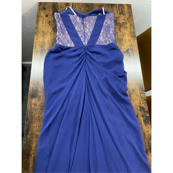 BCBGMAXAZRIA BLUE NATALEA STRAPLESS RUCHED-BODICE GOWN SIZE 4 - Picture 14 of 15